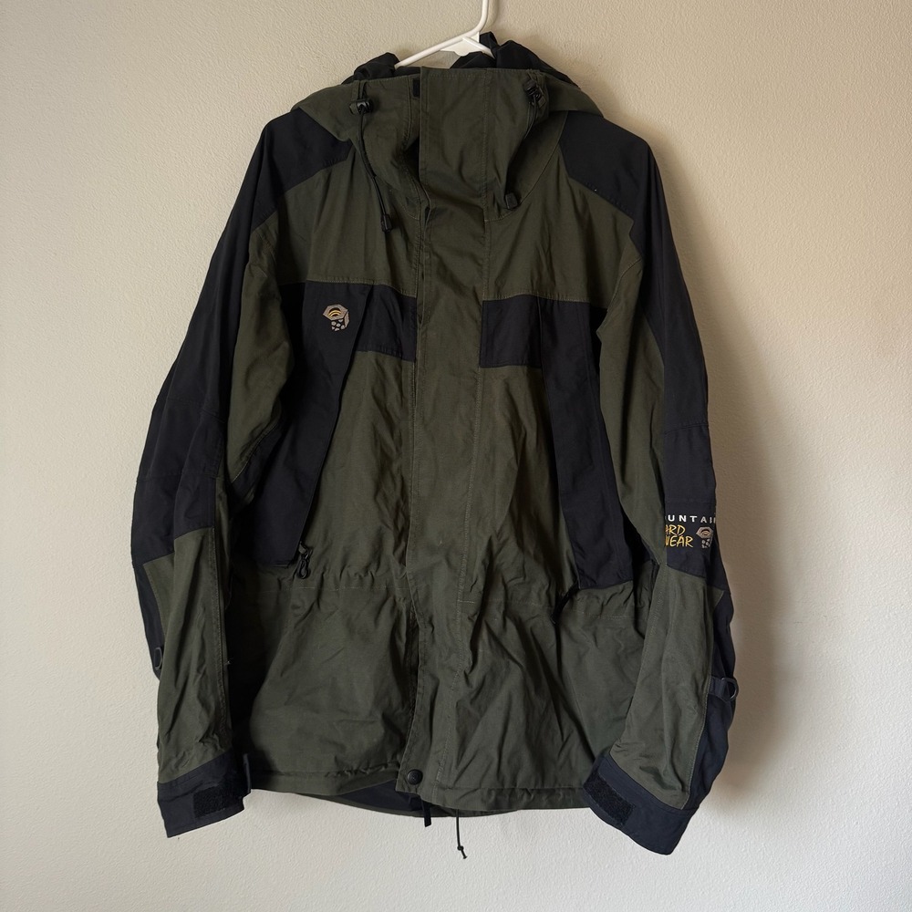 Mountain Hardwear Conduit Jacket Mens Medium Green Black Hooded Shell RN 89674